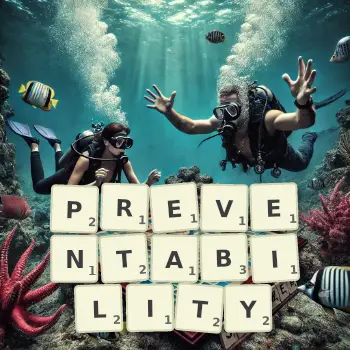 Creative illustration for a Scrabble game with the word PREVENTABILITY spelled out in tiles on the board.