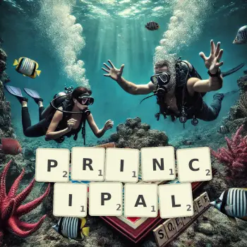 Creative illustration for a Scrabble game with the word PRINCIPAL spelled out in tiles on the board.