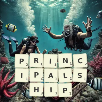 Creative illustration for a Scrabble game with the word PRINCIPALSHIP spelled out in tiles on the board.