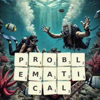 Creative illustration for a Scrabble game with the word PROBLEMATICAL spelled out in tiles on the board.