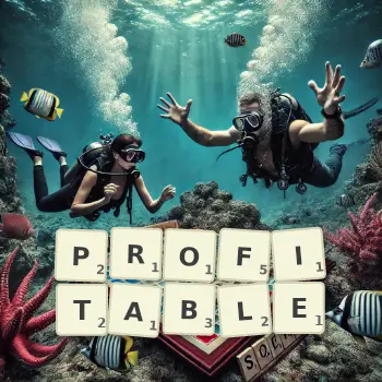 Creative illustration for a Scrabble game with the word PROFITABLE spelled out in tiles on the board.