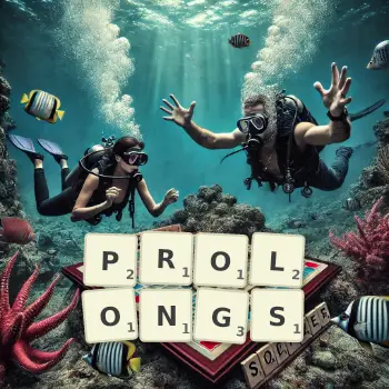 Creative illustration for a Scrabble game with the word PROLONGS spelled out in tiles on the board.