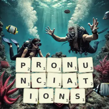 Creative illustration for a Scrabble game with the word PRONUNCIATIONS spelled out in tiles on the board.