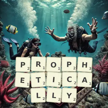 Creative illustration for a Scrabble game with the word PROPHETICALLY spelled out in tiles on the board.