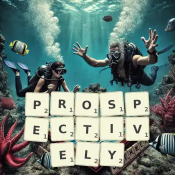 Creative illustration for a Scrabble game with the word PROSPECTIVELY spelled out in tiles on the board.