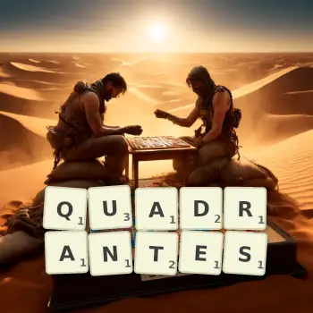 Creative illustration for a Scrabble game with the word QUADRANTES spelled out in tiles on the board.