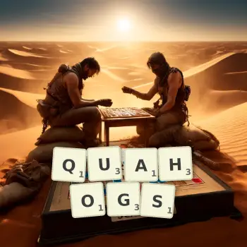 Creative illustration for a Scrabble game with the word QUAHOGS spelled out in tiles on the board.