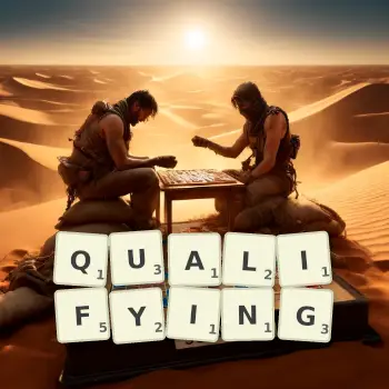 Creative illustration for a Scrabble game with the word QUALIFYING spelled out in tiles on the board.