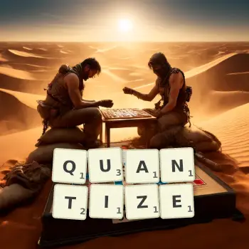 Creative illustration for a Scrabble game with the word QUANTIZE spelled out in tiles on the board.