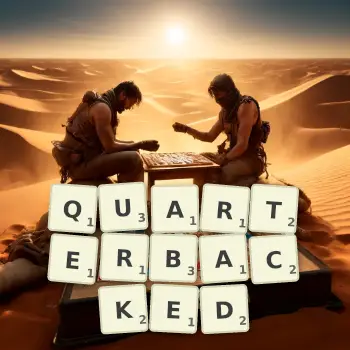 Creative illustration for a Scrabble game with the word QUARTERBACKED spelled out in tiles on the board.