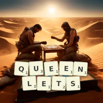 Creative illustration for a Scrabble game with the word QUEENLETS spelled out in tiles on the board.