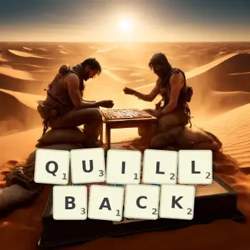 Creative illustration for a Scrabble game with the word QUILLBACK spelled out in tiles on the board.