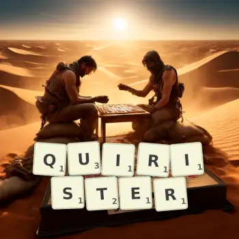 Creative illustration for a Scrabble game with the word QUIRISTER spelled out in tiles on the board.
