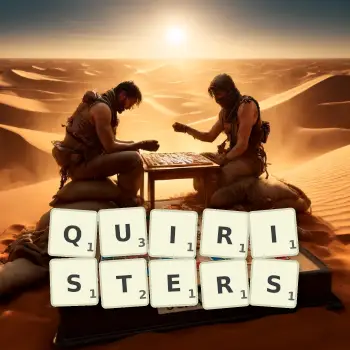 Creative illustration for a Scrabble game with the word QUIRISTERS spelled out in tiles on the board.