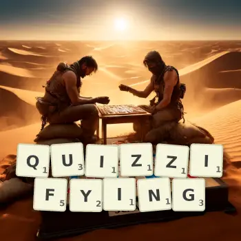 Creative illustration for a Scrabble game with the word QUIZZIFYING spelled out in tiles on the board.
