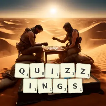 Creative illustration for a Scrabble game with the word QUIZZINGS spelled out in tiles on the board.
