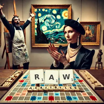 Creative illustration for a Scrabble game with the word RAW spelled out in tiles on the board.