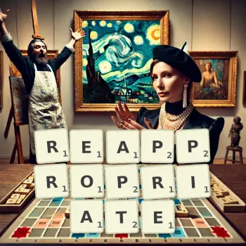 Creative illustration for a Scrabble game with the word REAPPROPRIATE spelled out in tiles on the board.