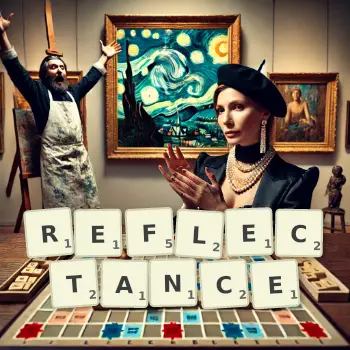 Creative illustration for a Scrabble game with the word REFLECTANCE spelled out in tiles on the board.