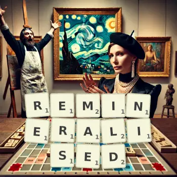 Creative illustration for a Scrabble game with the word REMINERALISED spelled out in tiles on the board.