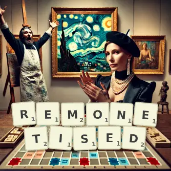 Creative illustration for a Scrabble game with the word REMONETISED spelled out in tiles on the board.