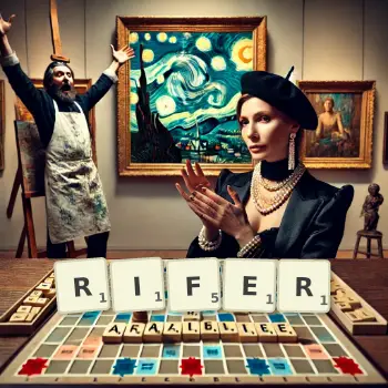 Creative illustration for a Scrabble game with the word RIFER spelled out in tiles on the board.