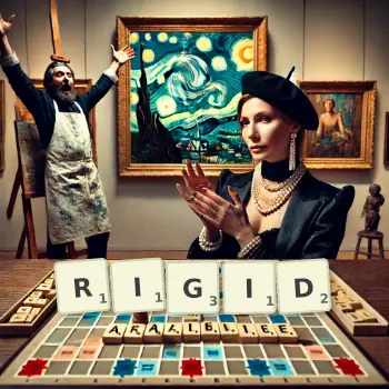 Creative illustration for a Scrabble game with the word RIGID spelled out in tiles on the board.
