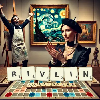 Creative illustration for a Scrabble game with the word RIVLIN spelled out in tiles on the board.