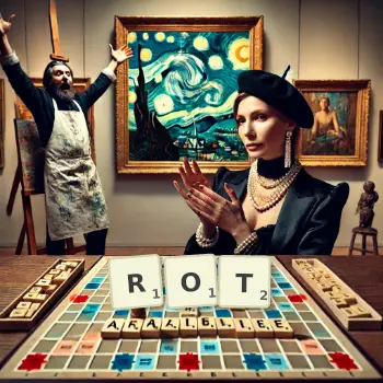Creative illustration for a Scrabble game with the word ROT spelled out in tiles on the board.