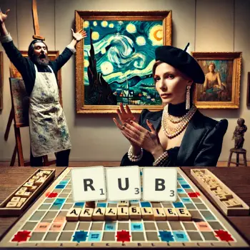 Creative illustration for a Scrabble game with the word RUB spelled out in tiles on the board.