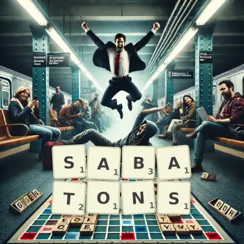 Creative illustration for a Scrabble game with the word SABATONS spelled out in tiles on the board.