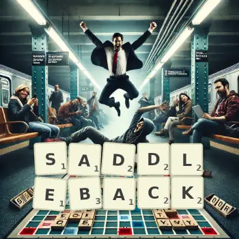 Creative illustration for a Scrabble game with the word SADDLEBACK spelled out in tiles on the board.