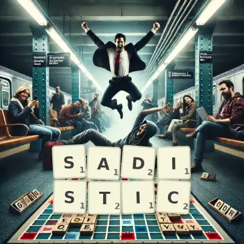 Creative illustration for a Scrabble game with the word SADISTIC spelled out in tiles on the board.