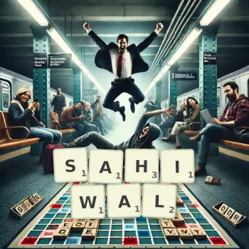 Creative illustration for a Scrabble game with the word SAHIWAL spelled out in tiles on the board.