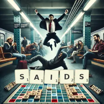 Creative illustration for a Scrabble game with the word SAIDS spelled out in tiles on the board.