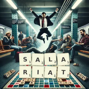 Creative illustration for a Scrabble game with the word SALARIAT spelled out in tiles on the board.