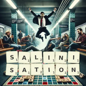 Creative illustration for a Scrabble game with the word SALINISATION spelled out in tiles on the board.