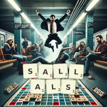 Creative illustration for a Scrabble game with the word SALLALS spelled out in tiles on the board.