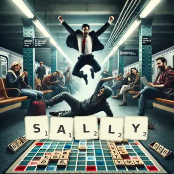 Creative illustration for a Scrabble game with the word SALLY spelled out in tiles on the board.