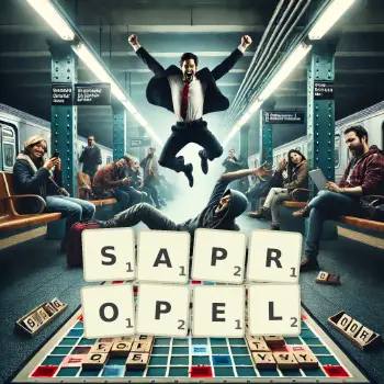 Creative illustration for a Scrabble game with the word SAPROPEL spelled out in tiles on the board.