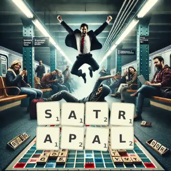 Creative illustration for a Scrabble game with the word SATRAPAL spelled out in tiles on the board.