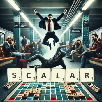 Creative illustration for a Scrabble game with the word SCALAR spelled out in tiles on the board.