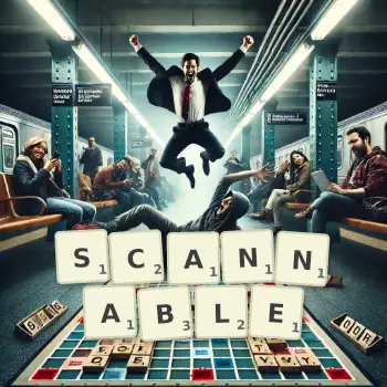 Creative illustration for a Scrabble game with the word SCANNABLE spelled out in tiles on the board.