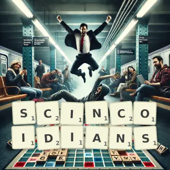 Creative illustration for a Scrabble game with the word SCINCOIDIANS spelled out in tiles on the board.