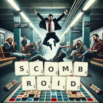 Creative illustration for a Scrabble game with the word SCOMBROID spelled out in tiles on the board.