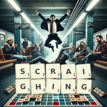 Creative illustration for a Scrabble game with the word SCRAIGHING spelled out in tiles on the board.