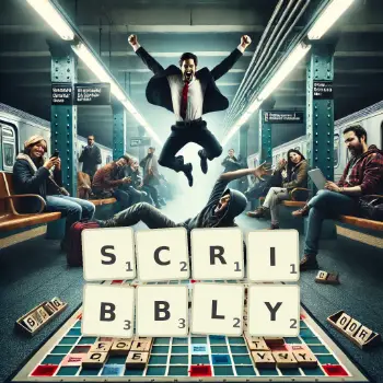Creative illustration for a Scrabble game with the word SCRIBBLY spelled out in tiles on the board.