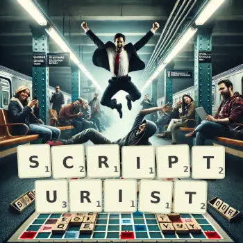 Creative illustration for a Scrabble game with the word SCRIPTURIST spelled out in tiles on the board.
