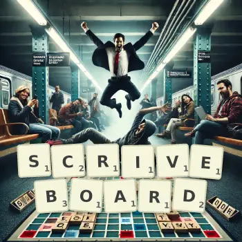 Creative illustration for a Scrabble game with the word SCRIVEBOARD spelled out in tiles on the board.