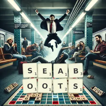 Creative illustration for a Scrabble game with the word SEABOOTS spelled out in tiles on the board.